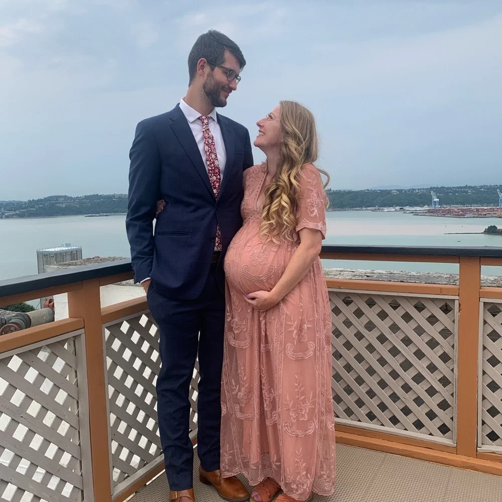 Light Pink Lace Mesh Overlay Maternity Maxi Dress - Picture 5 of 5